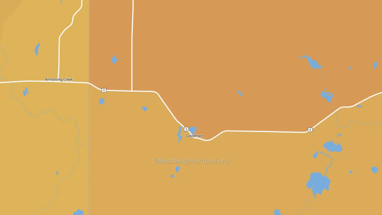 Map of the best neighborhoods in the Goodman area, with better matches in green and worse matches in red