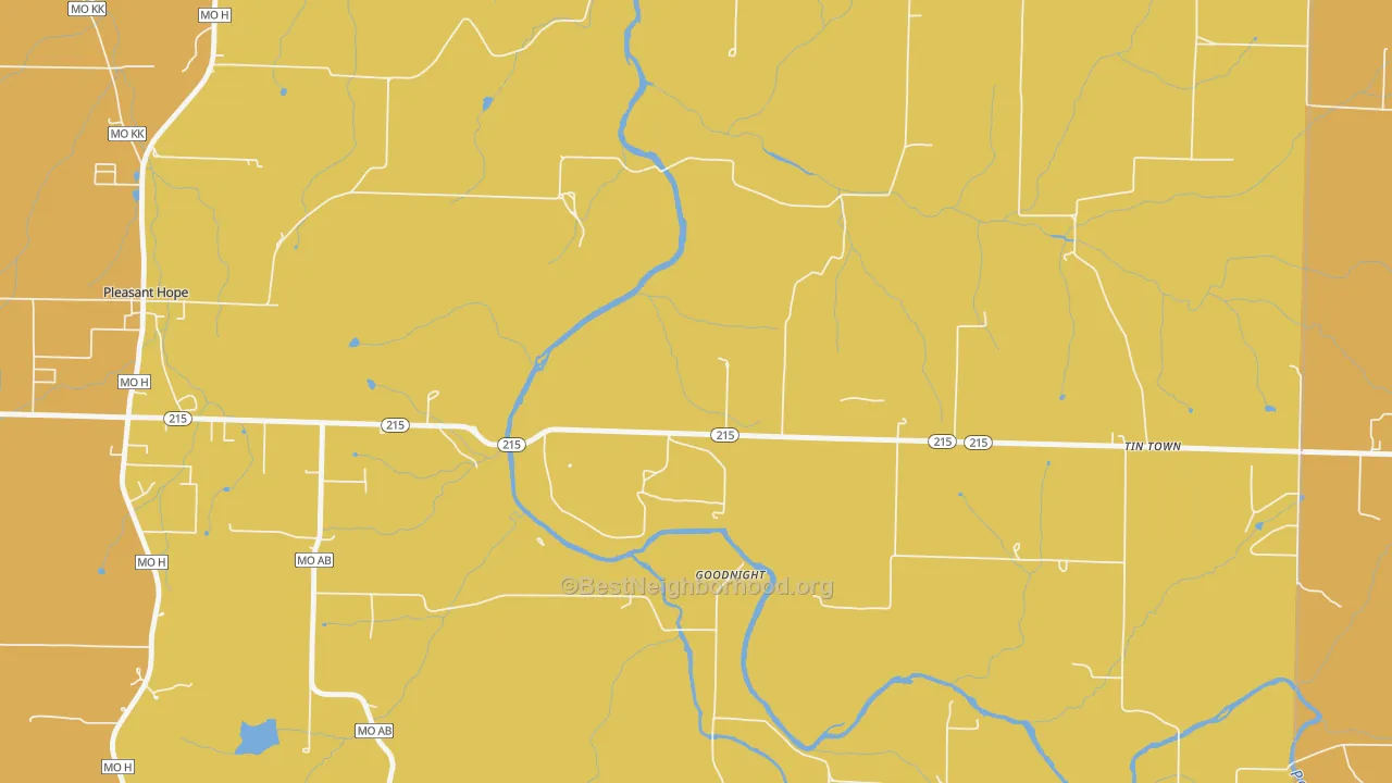 Map of the best neighborhoods in the Goodnight area, with better matches in green and worse matches in red