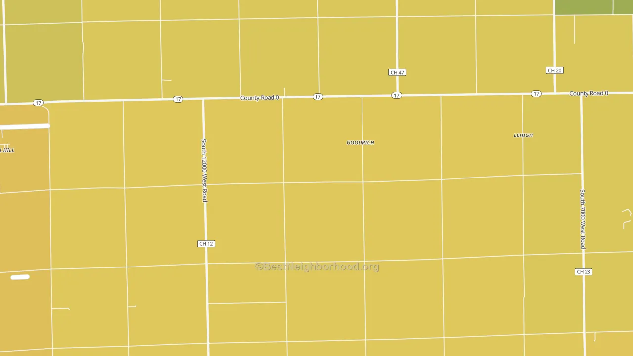 Map of the best neighborhoods in the Goodrich area, with better matches in green and worse matches in red