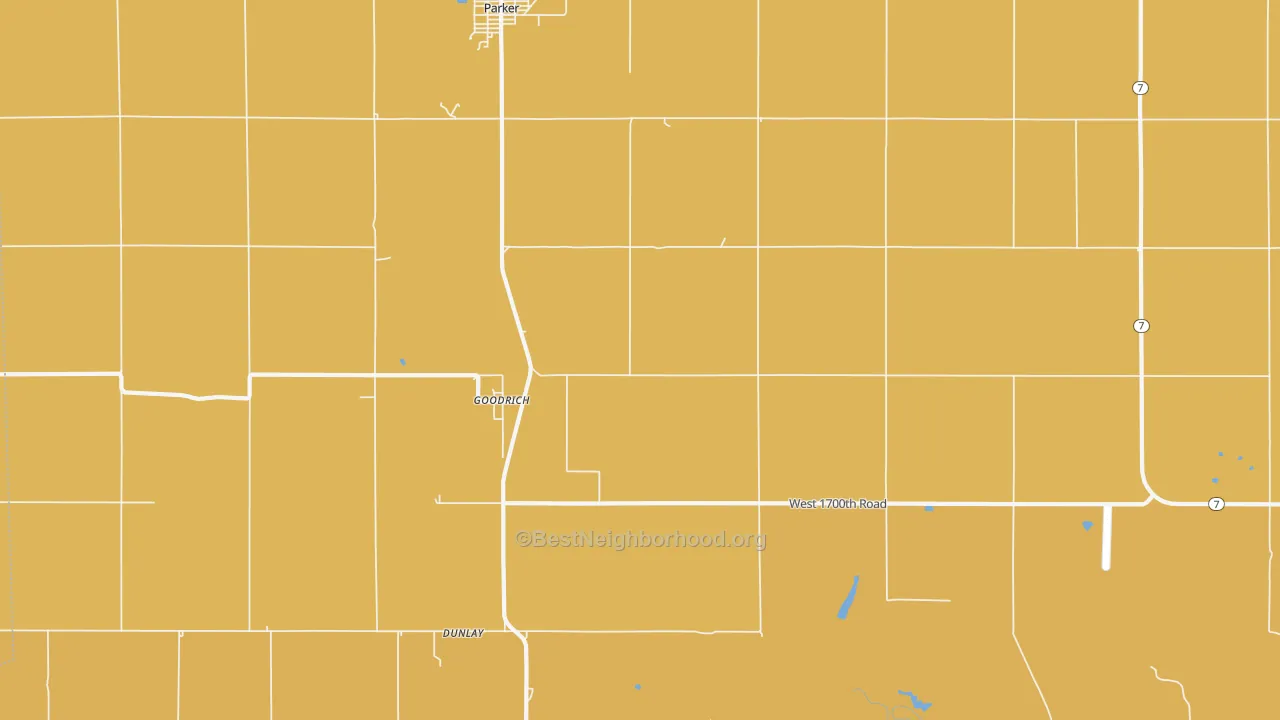Map of the best neighborhoods in the Goodrich area, with better matches in green and worse matches in red