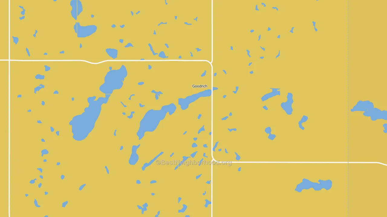 Map of the best neighborhoods in the Goodrich area, with better matches in green and worse matches in red
