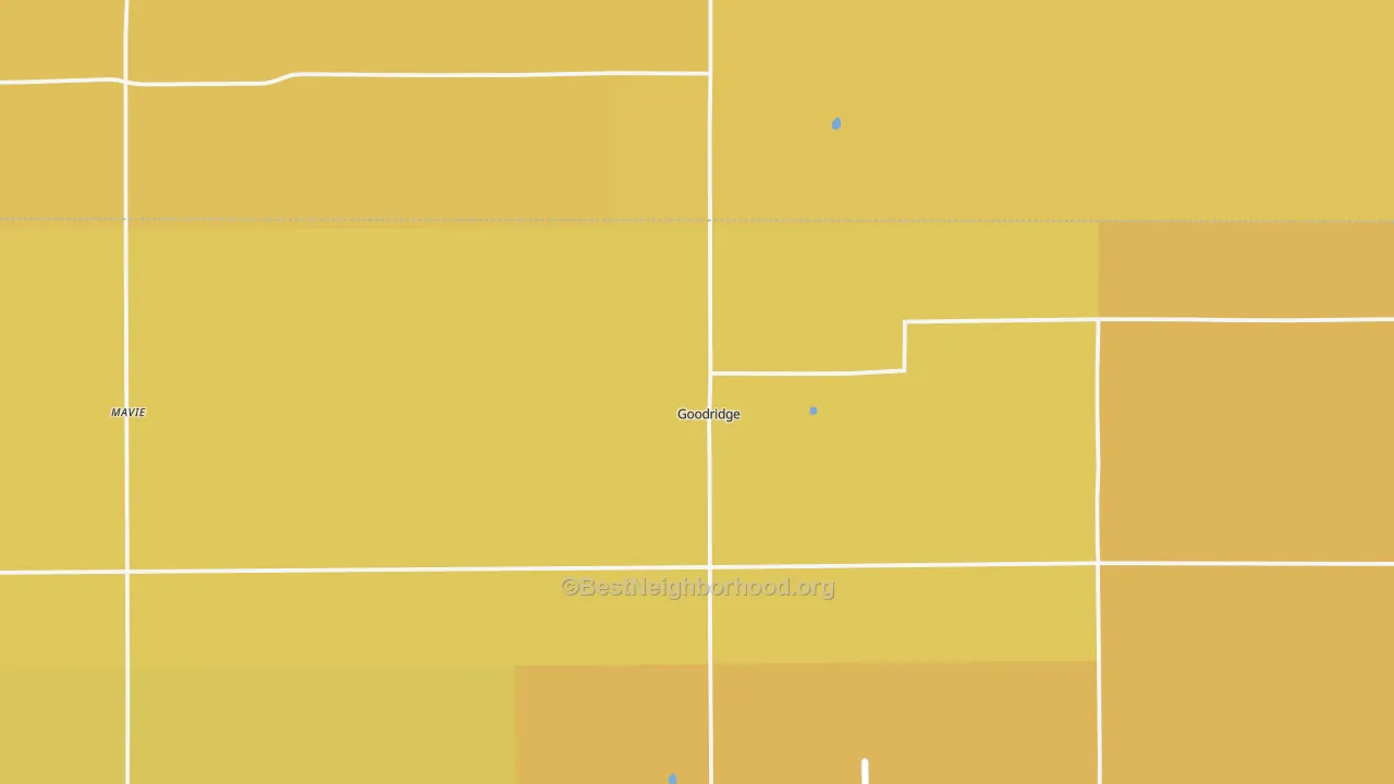Map of the best neighborhoods in the Goodridge area, with better matches in green and worse matches in red