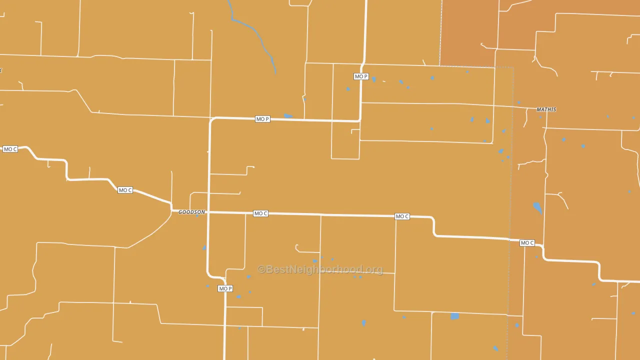 Map of the best neighborhoods in the Goodson area, with better matches in green and worse matches in red