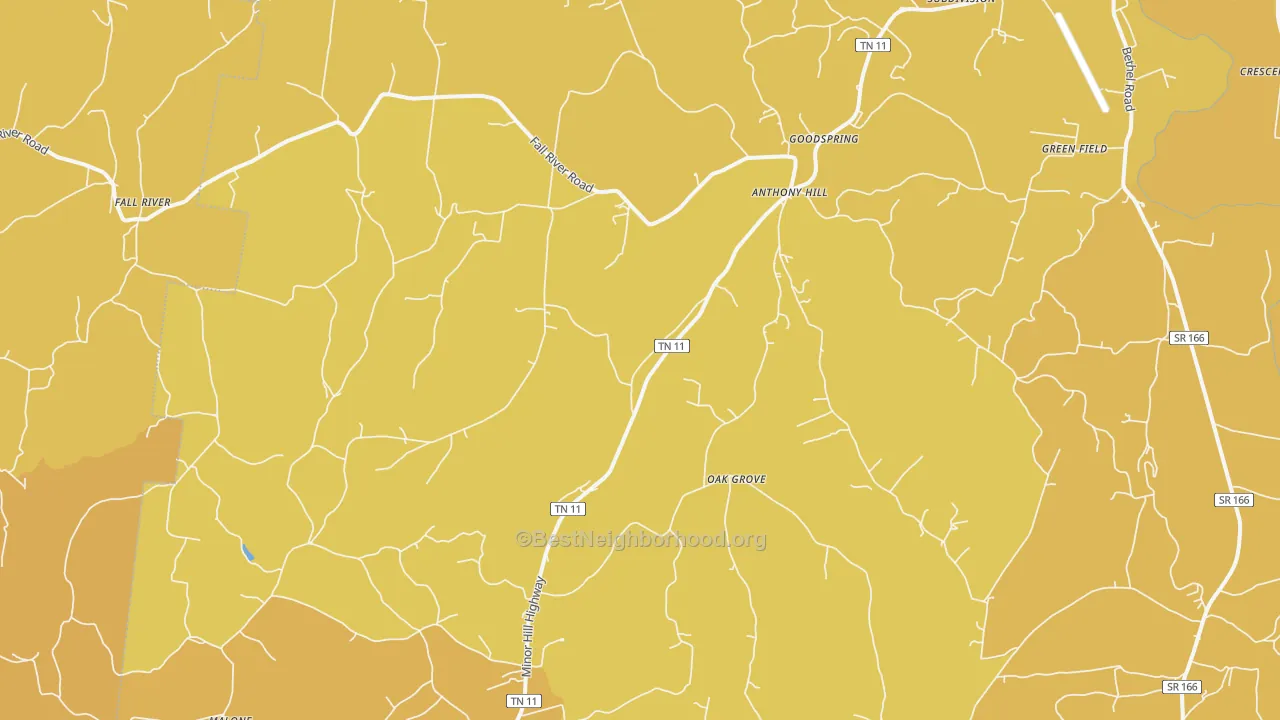 Map of the best neighborhoods in the Goodspring area, with better matches in green and worse matches in red
