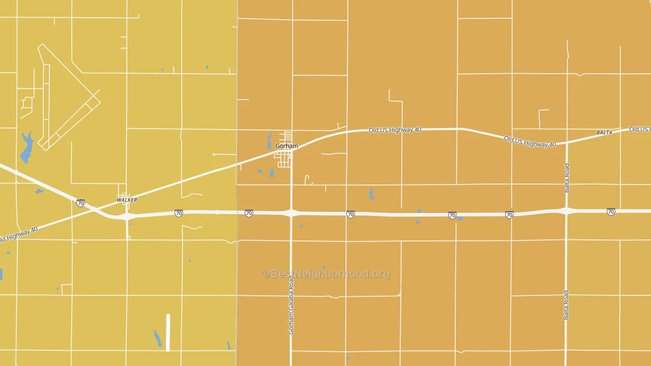 Map of the best neighborhoods in the Gorham area, with better matches in green and worse matches in red