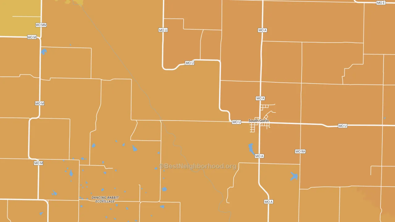 Map of the best neighborhoods in the Gorin area, with better matches in green and worse matches in red