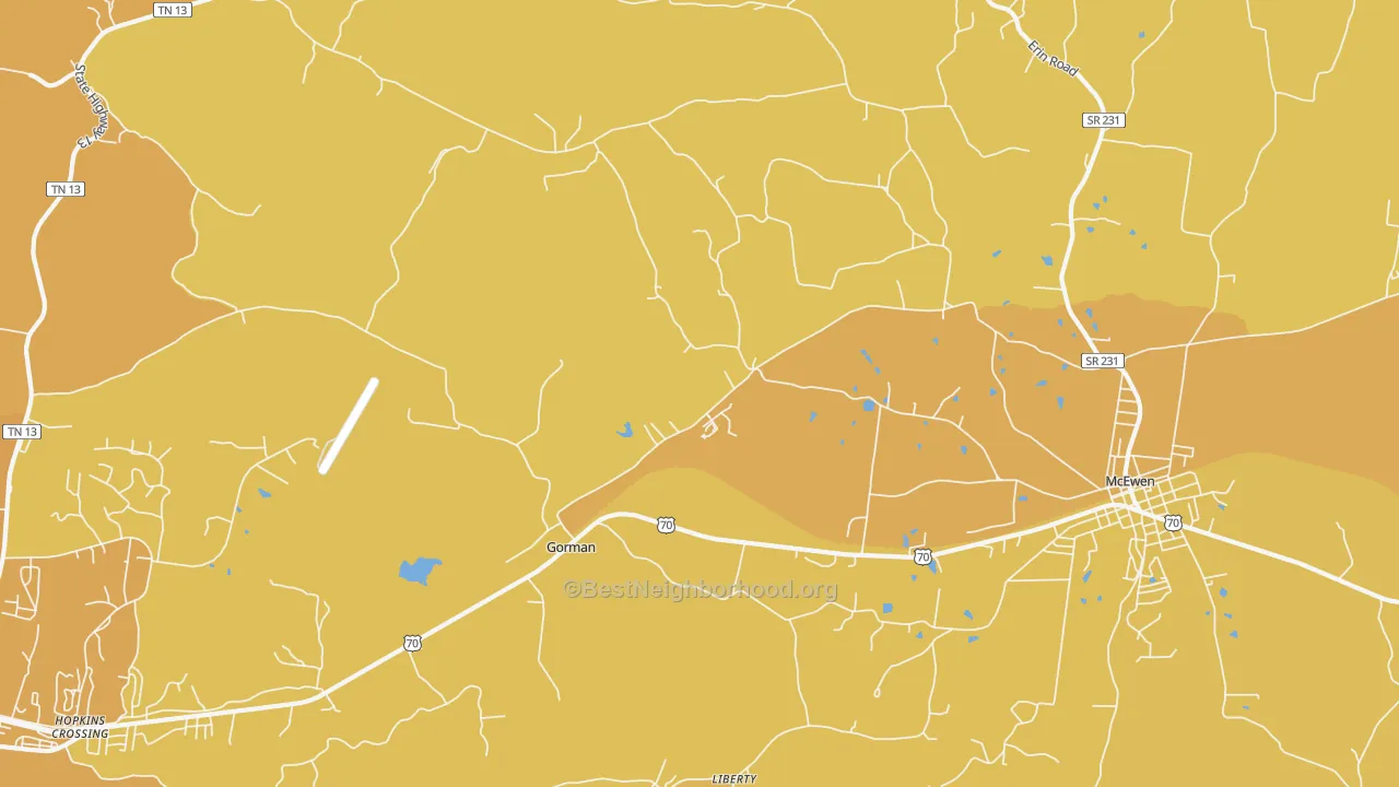 Map of the best neighborhoods in the Gorman area, with better matches in green and worse matches in red