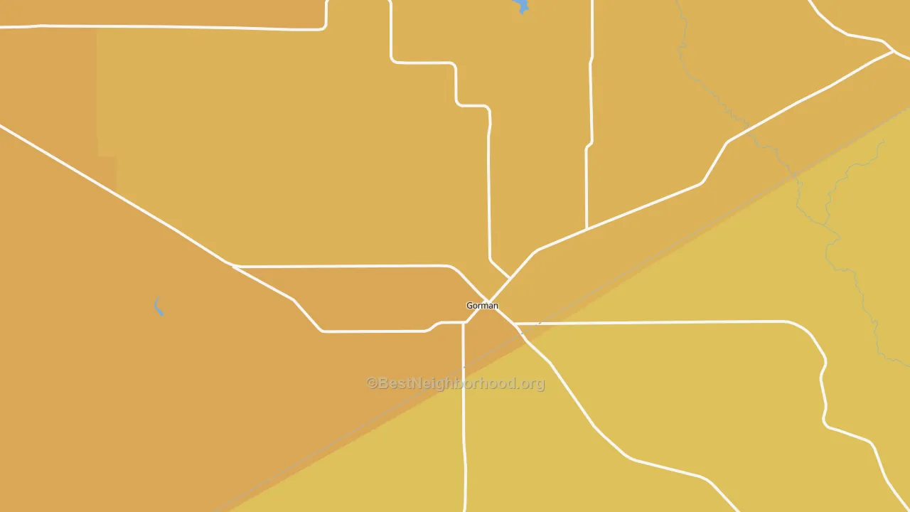 Map of the best neighborhoods in the Gorman area, with better matches in green and worse matches in red