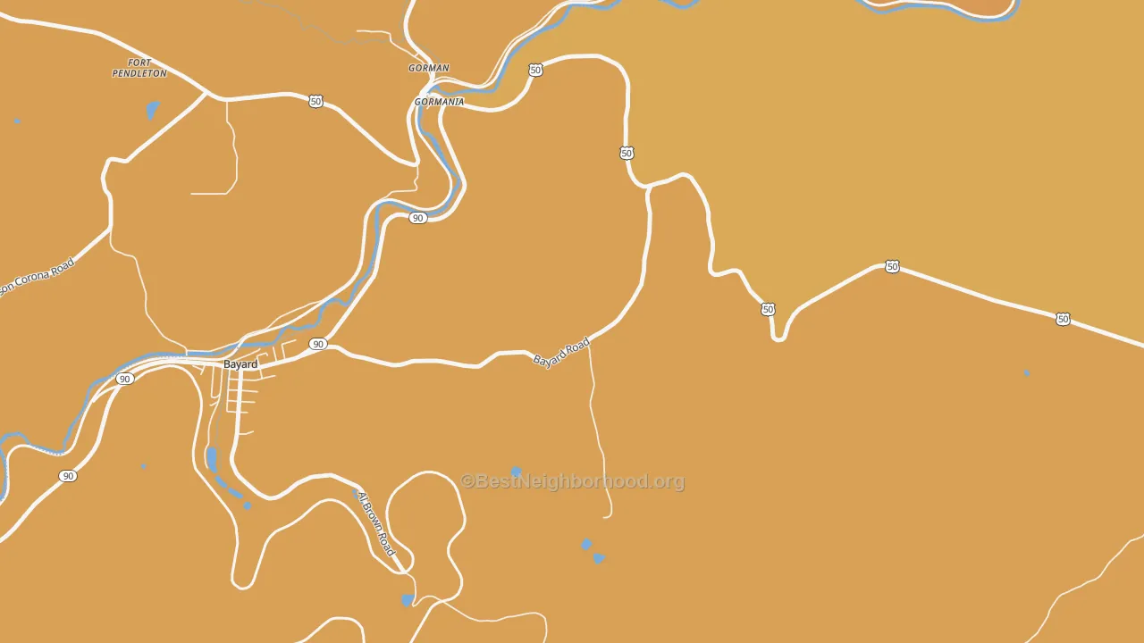 Map of the best neighborhoods in the Gormania area, with better matches in green and worse matches in red