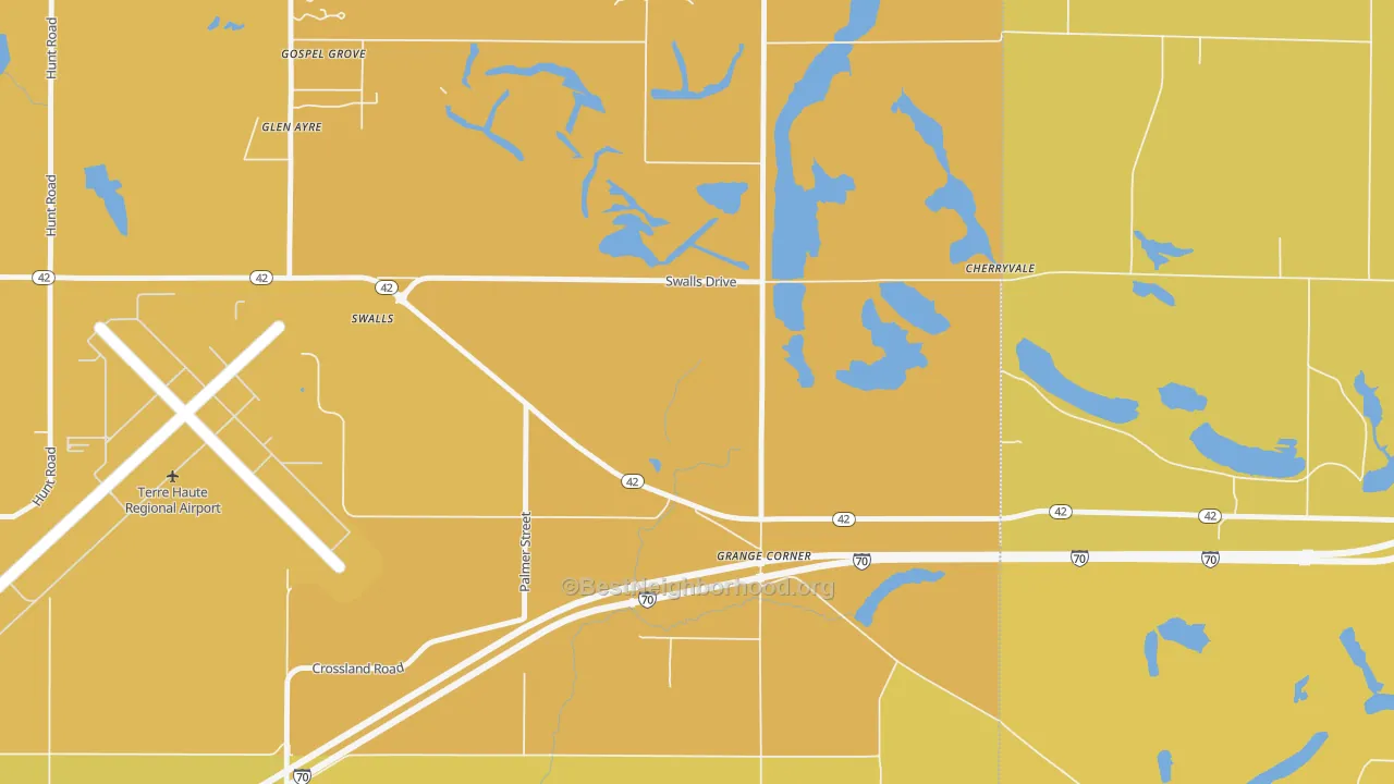 Map of the best neighborhoods in the Gospel Grove area, with better matches in green and worse matches in red