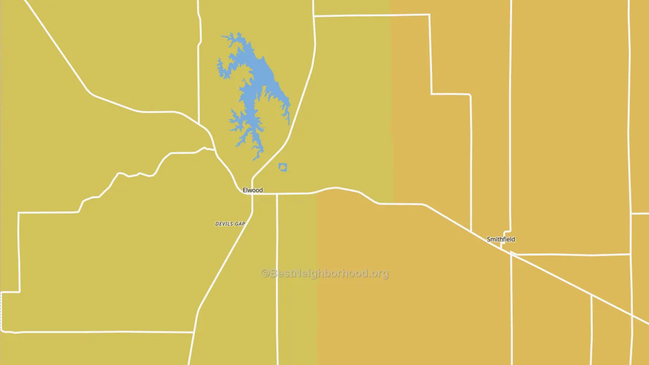 Map of the best neighborhoods in the Gosper County area, with better matches in green and worse matches in red