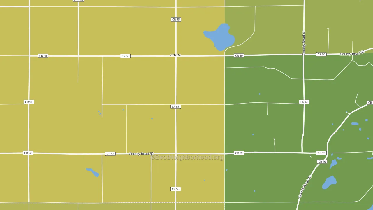 Map of the best neighborhoods in the Gotha area, with better matches in green and worse matches in red