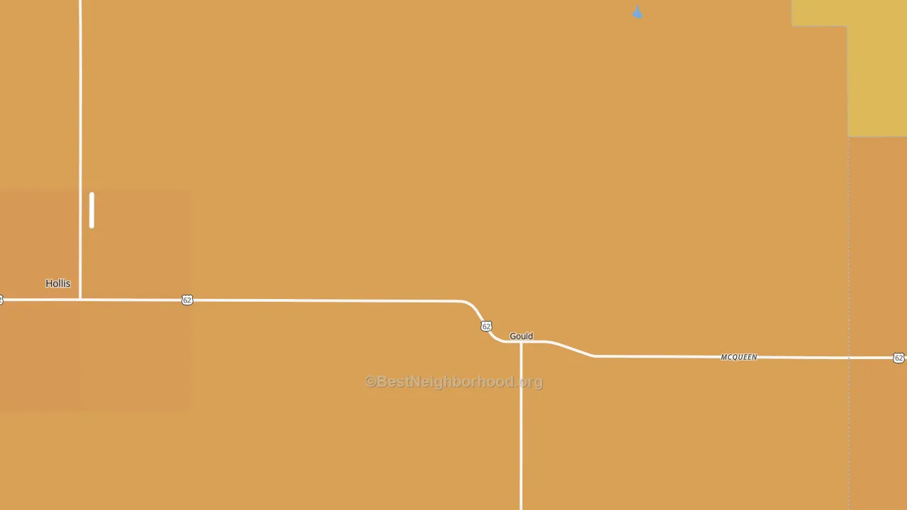 Map of the best neighborhoods in the Gould area, with better matches in green and worse matches in red