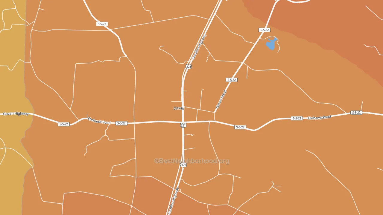 Map of the best neighborhoods in the Govan area, with better matches in green and worse matches in red