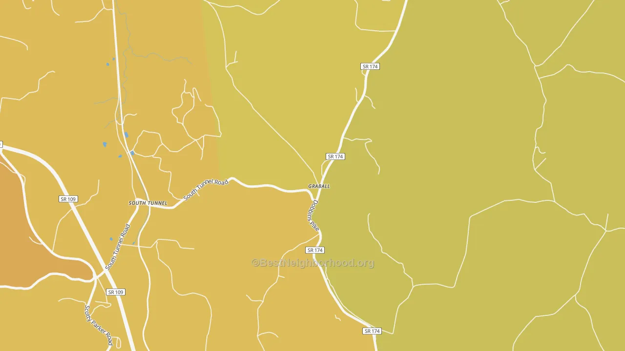 Map of the best neighborhoods in the Graball area, with better matches in green and worse matches in red