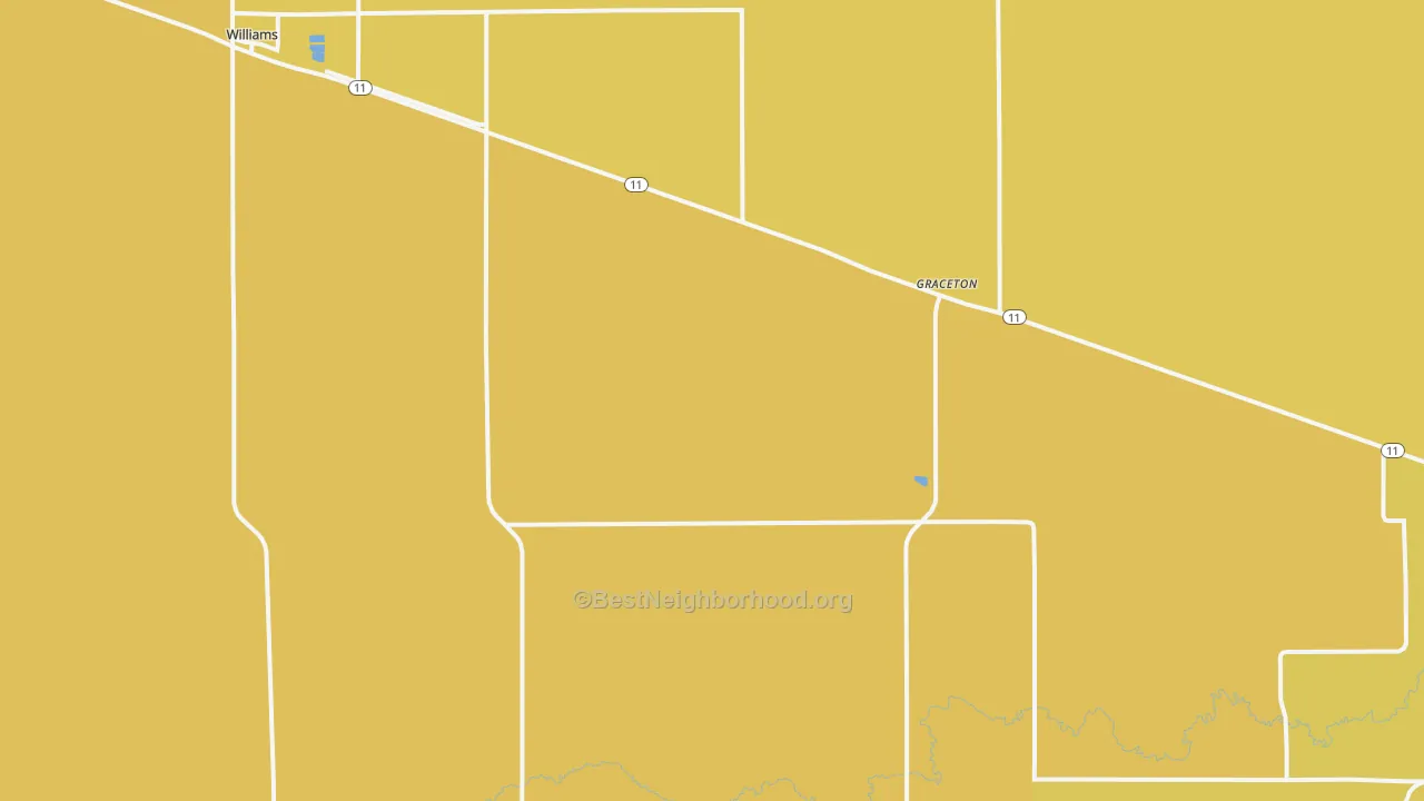 Map of the best neighborhoods in the Graceton area, with better matches in green and worse matches in red