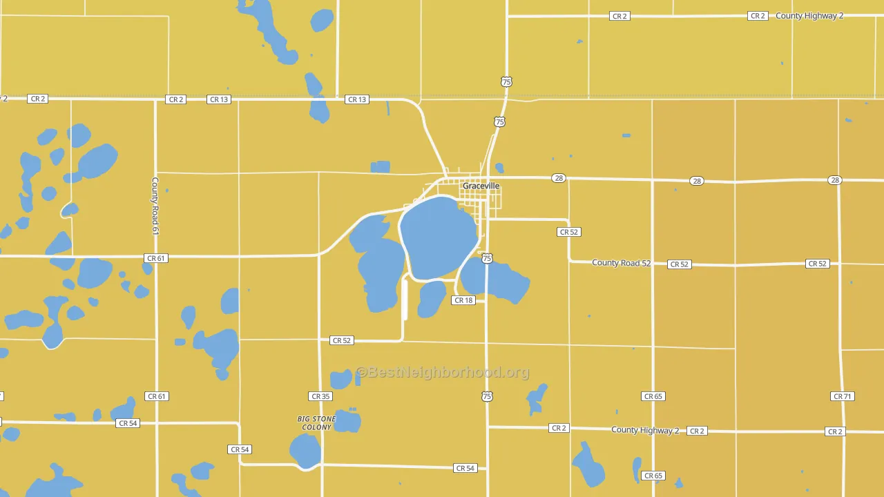 Map of the best neighborhoods in the Graceville area, with better matches in green and worse matches in red