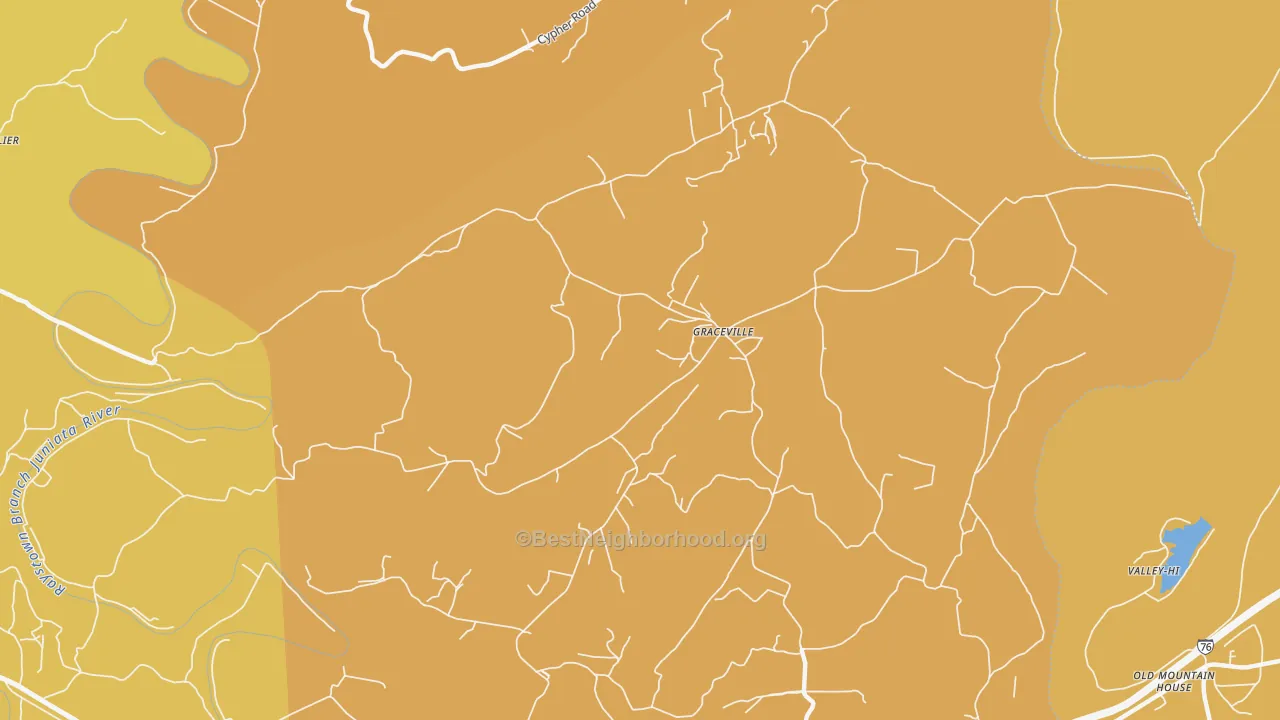 Map of the best neighborhoods in the Graceville area, with better matches in green and worse matches in red