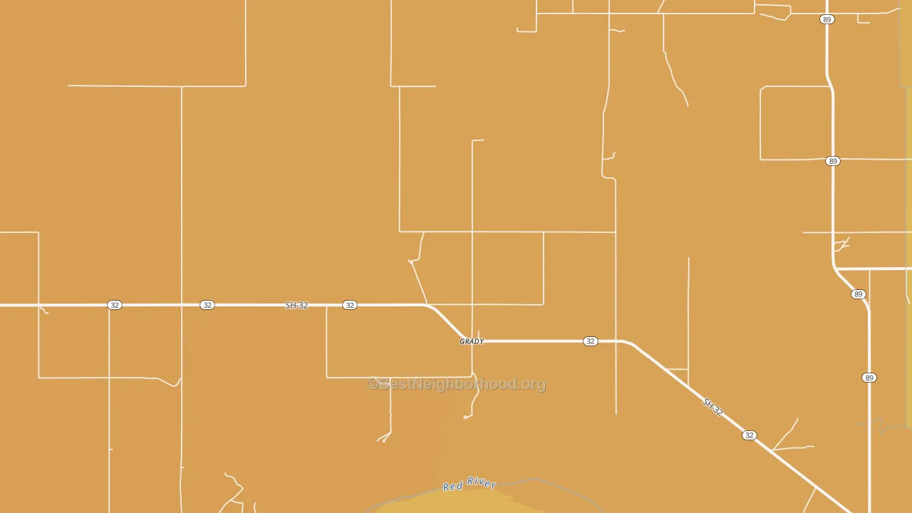 Map of the best neighborhoods in the Grady area, with better matches in green and worse matches in red