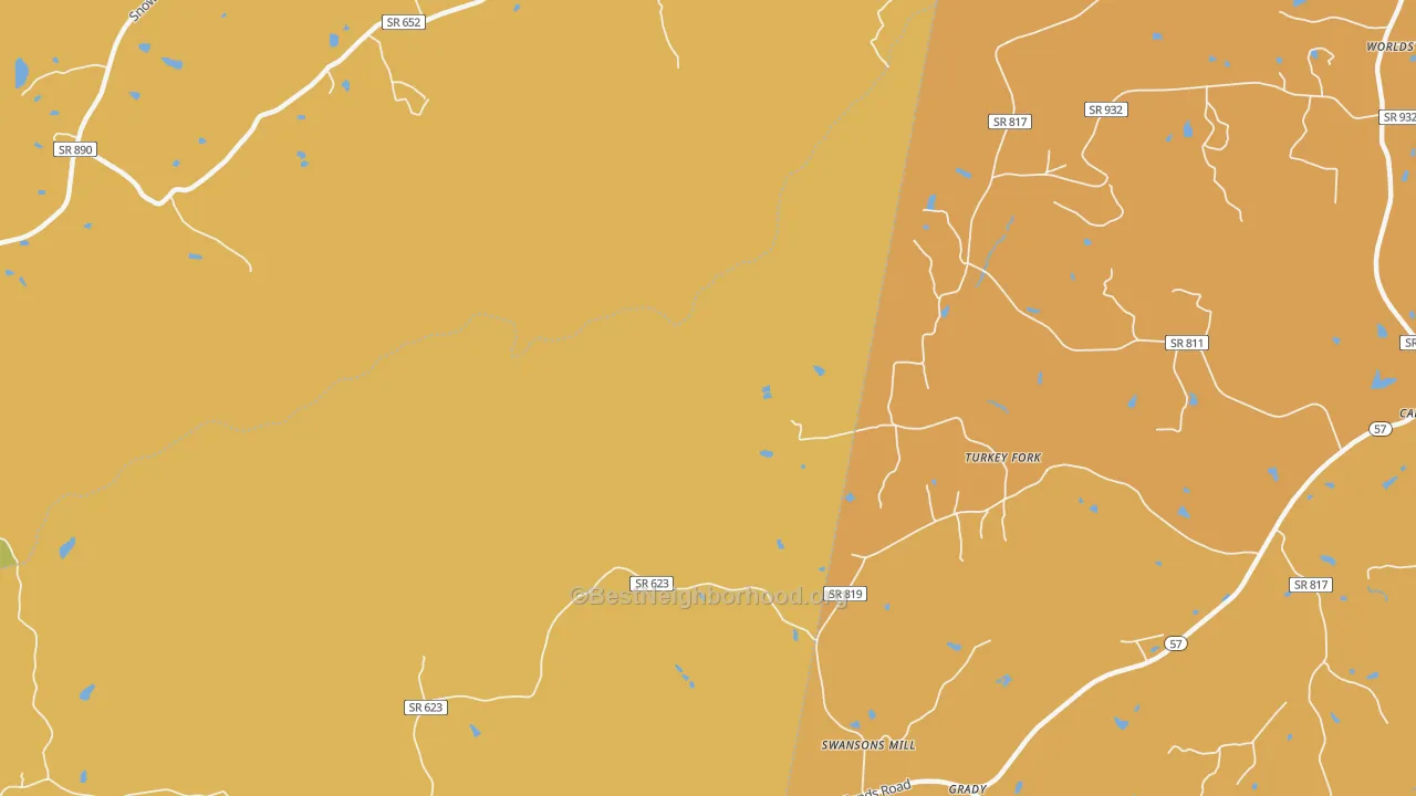 Map of the best neighborhoods in the Grady area, with better matches in green and worse matches in red
