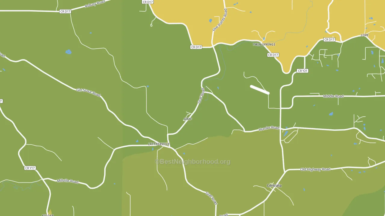 Map of the best neighborhoods in the Graf area, with better matches in green and worse matches in red