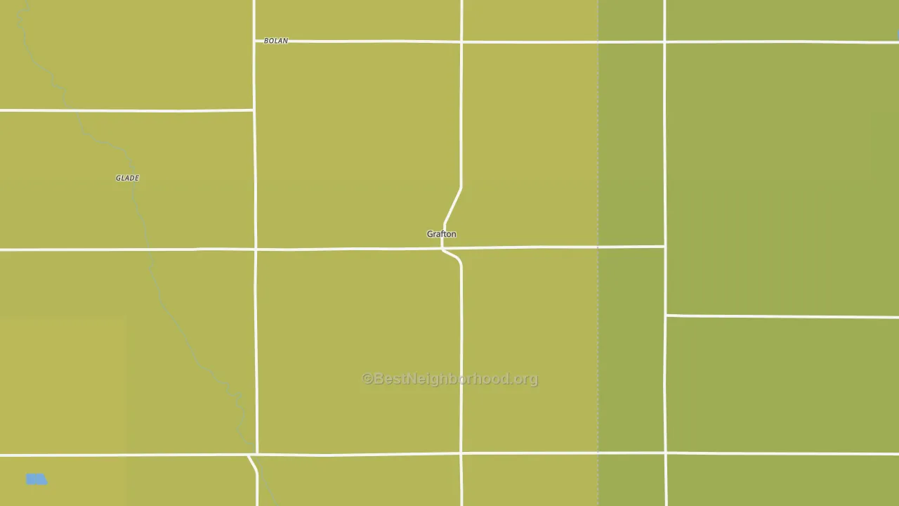 Map of the best neighborhoods in the Grafton area, with better matches in green and worse matches in red