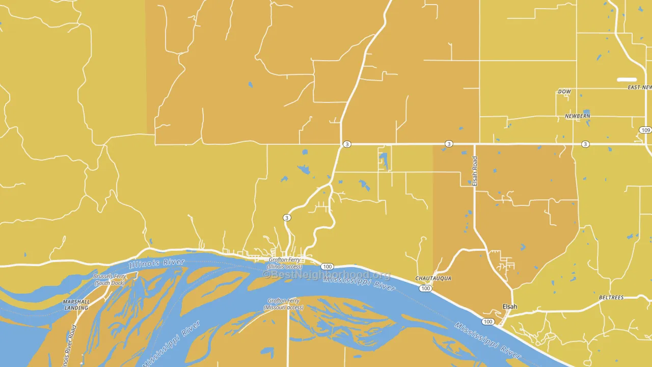 Map of the best neighborhoods in the Grafton area, with better matches in green and worse matches in red