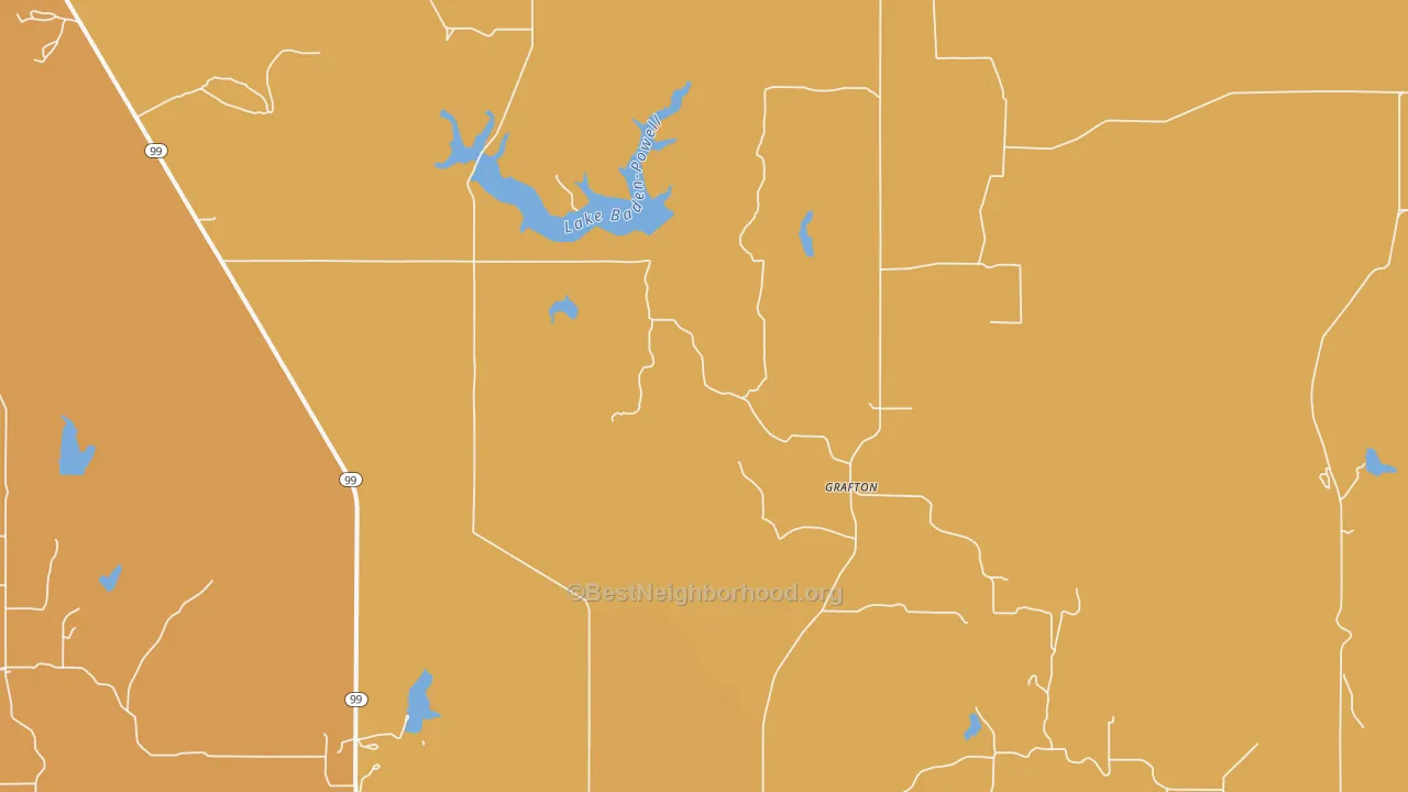 Map of the best neighborhoods in the Grafton area, with better matches in green and worse matches in red
