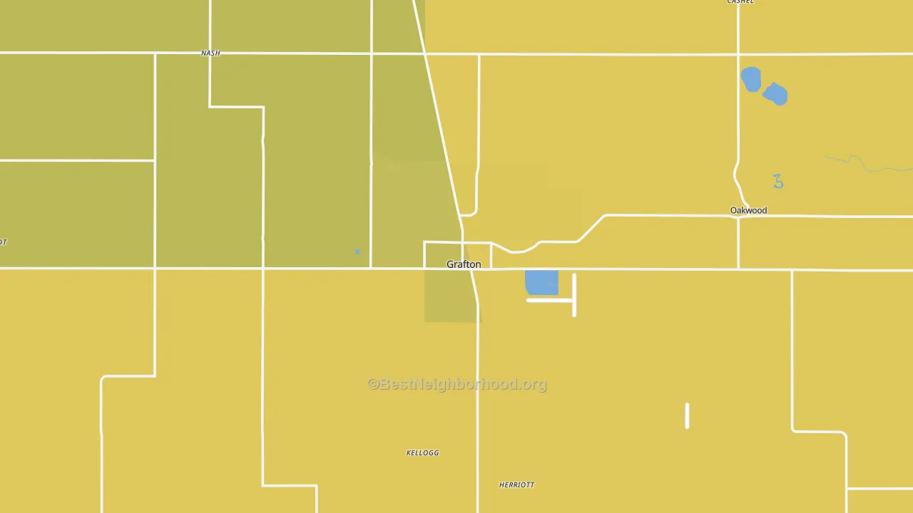 Map of the best neighborhoods in the Grafton area, with better matches in green and worse matches in red