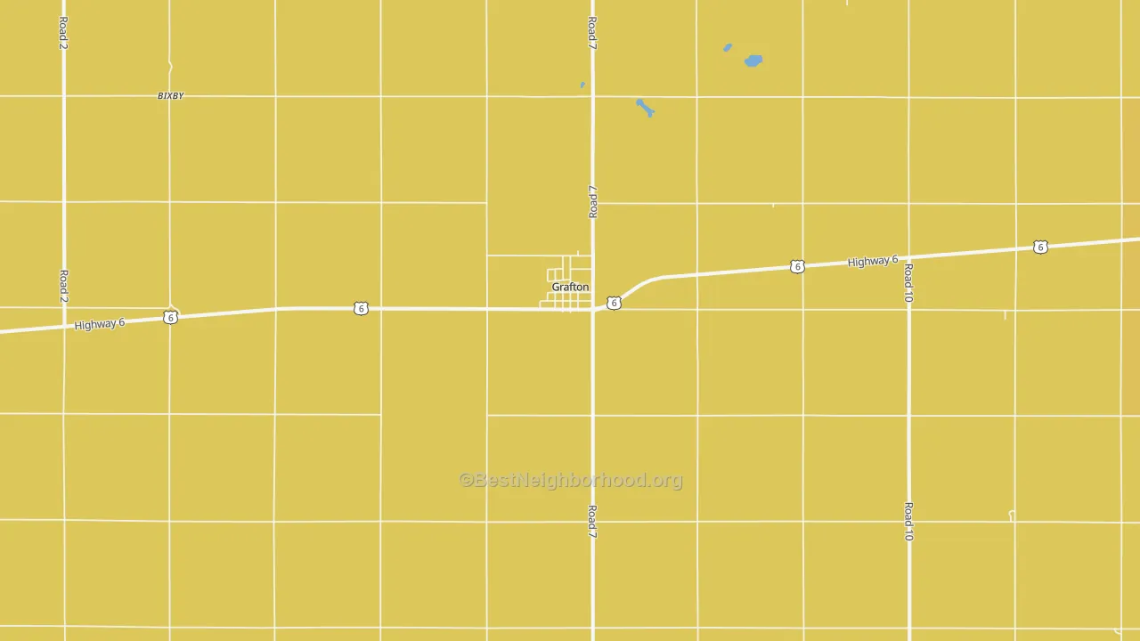 Map of the best neighborhoods in the Grafton area, with better matches in green and worse matches in red