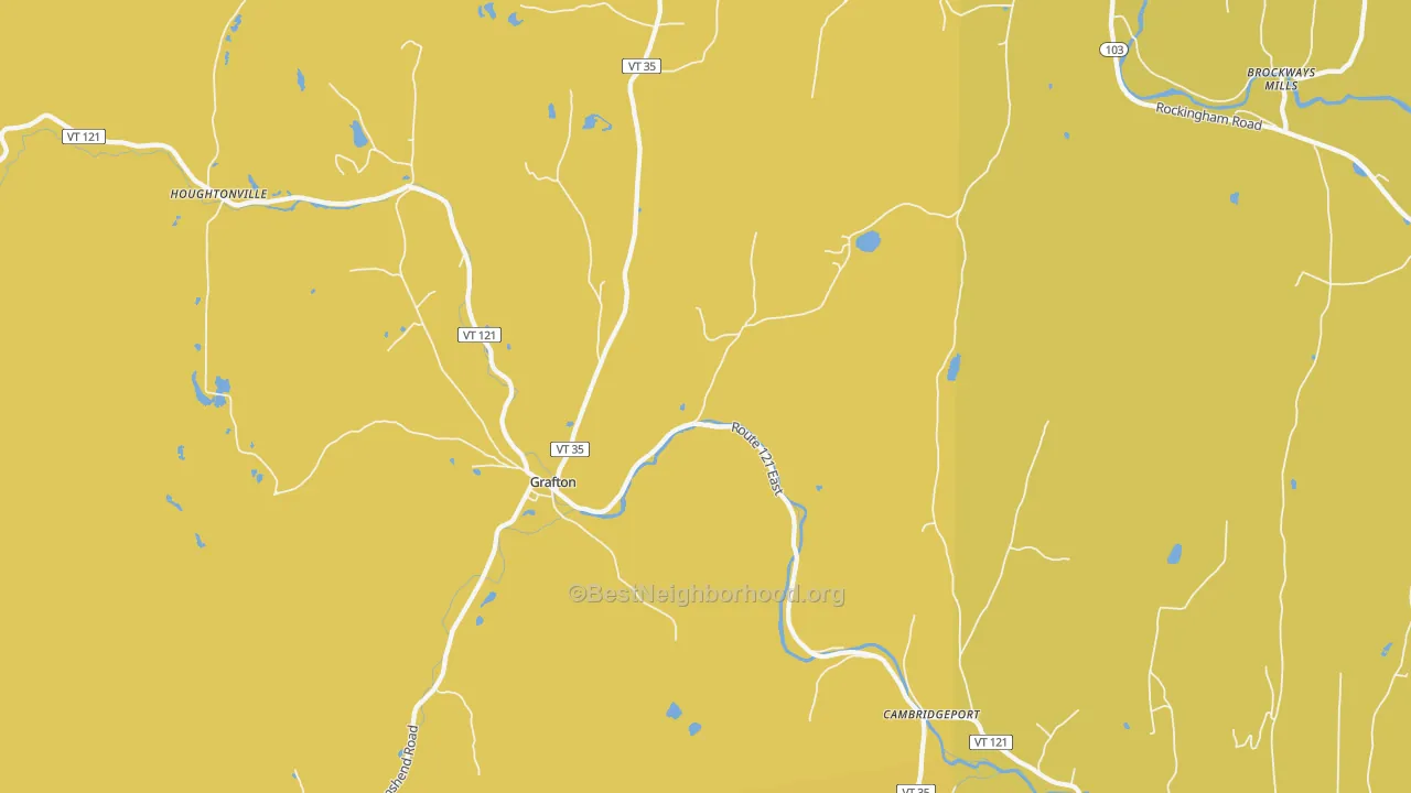 Map of the best neighborhoods in the Grafton area, with better matches in green and worse matches in red