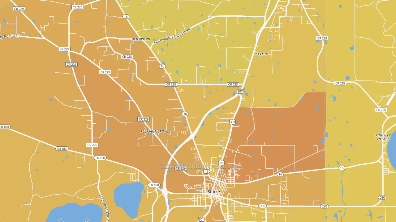 Map of the best neighborhoods in the Graham area, with better matches in green and worse matches in red