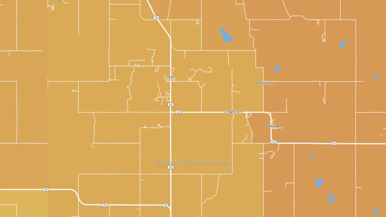 Map of the best neighborhoods in the Graham area, with better matches in green and worse matches in red