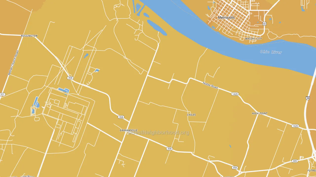 Map of the best neighborhoods in the Grahamville area, with better matches in green and worse matches in red