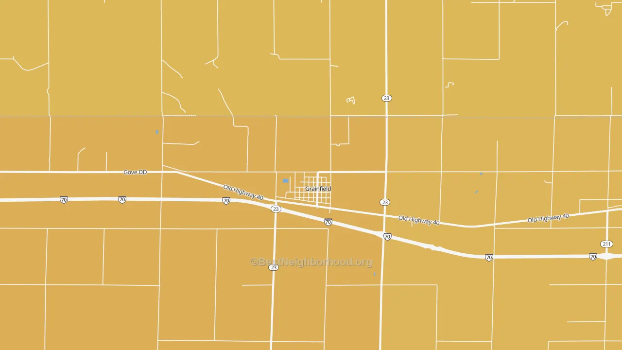 Map of the best neighborhoods in the Grainfield area, with better matches in green and worse matches in red