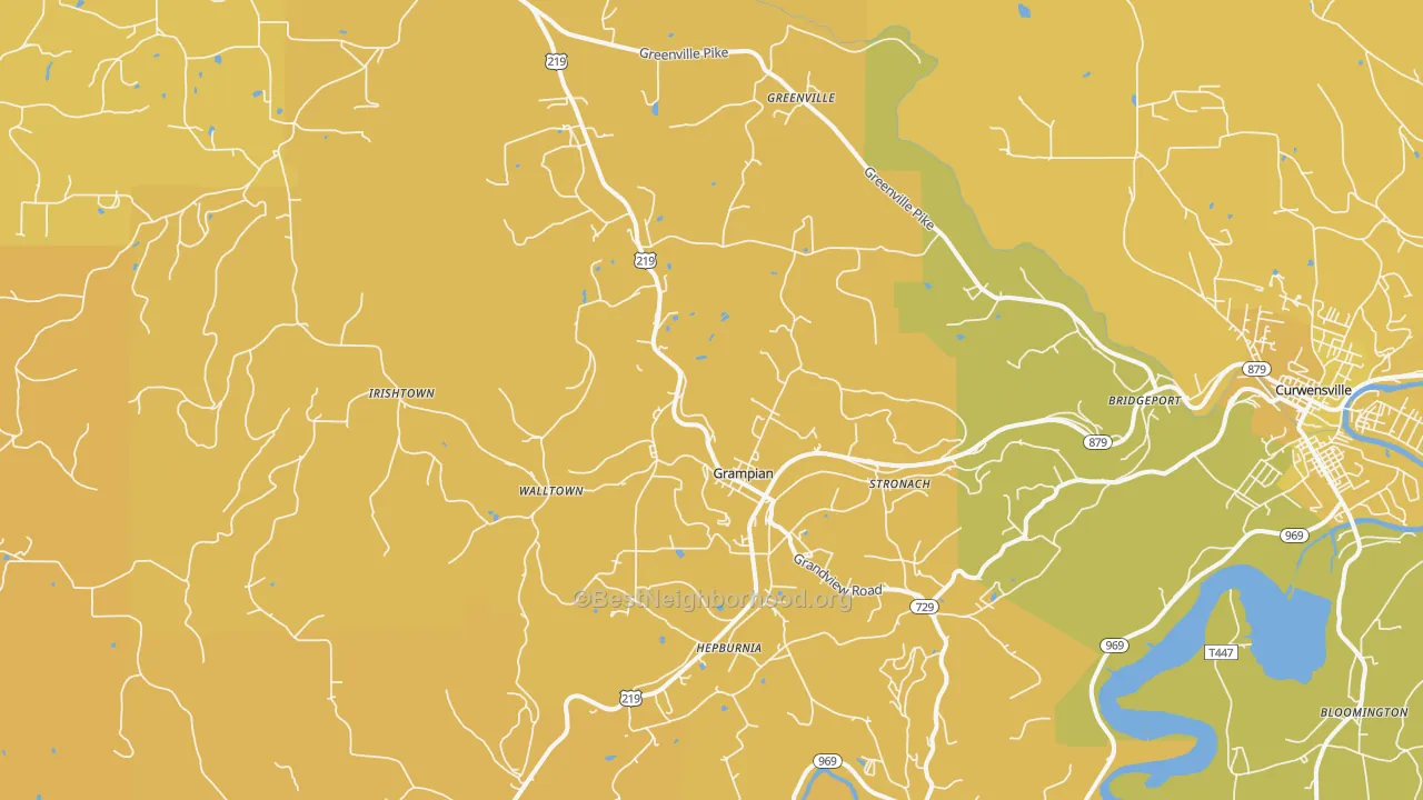 Map of the best neighborhoods in the Grampian area, with better matches in green and worse matches in red
