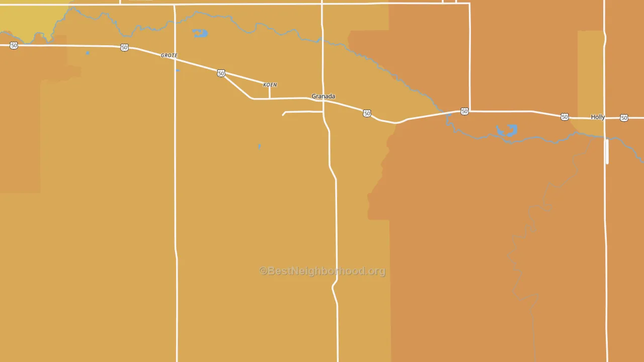 Map of the best neighborhoods in the Granada area, with better matches in green and worse matches in red