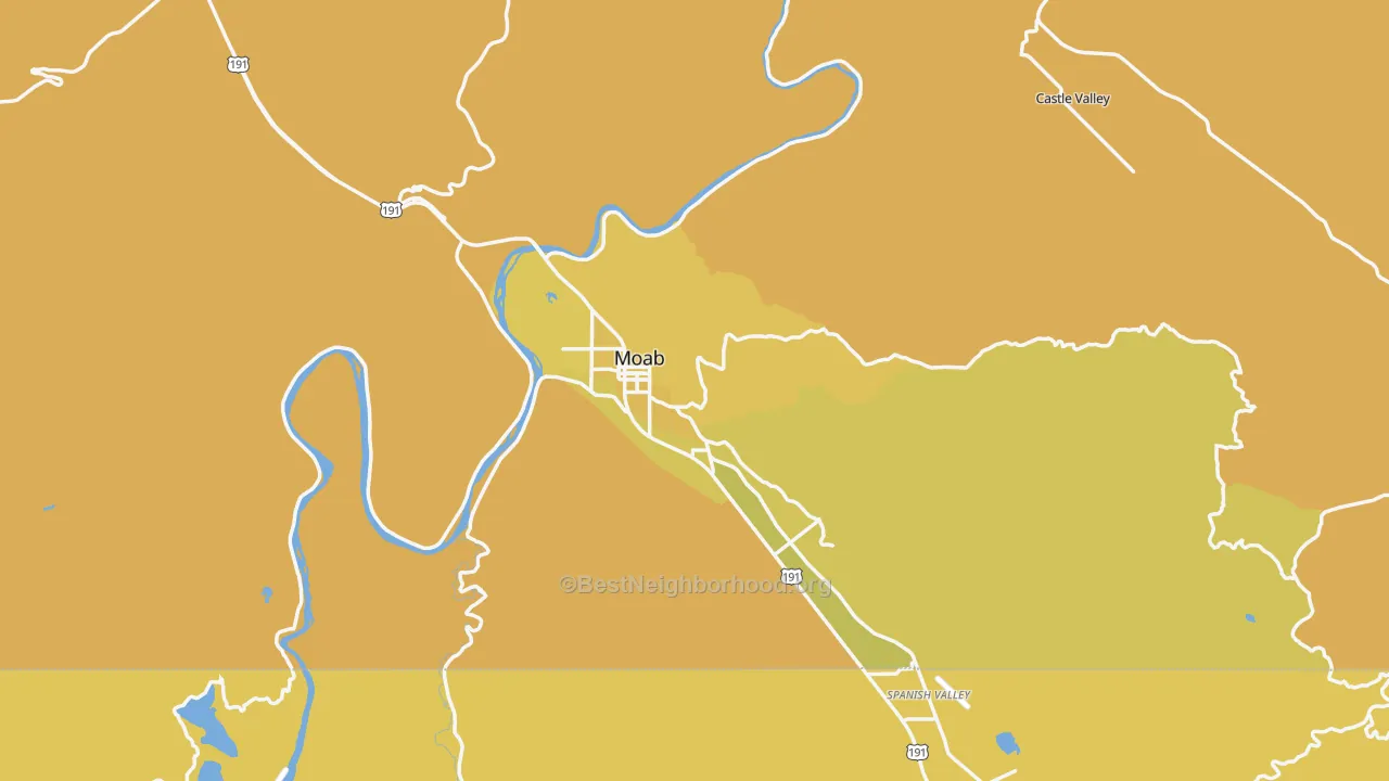 Map of the best neighborhoods in the Grand County area, with better matches in green and worse matches in red