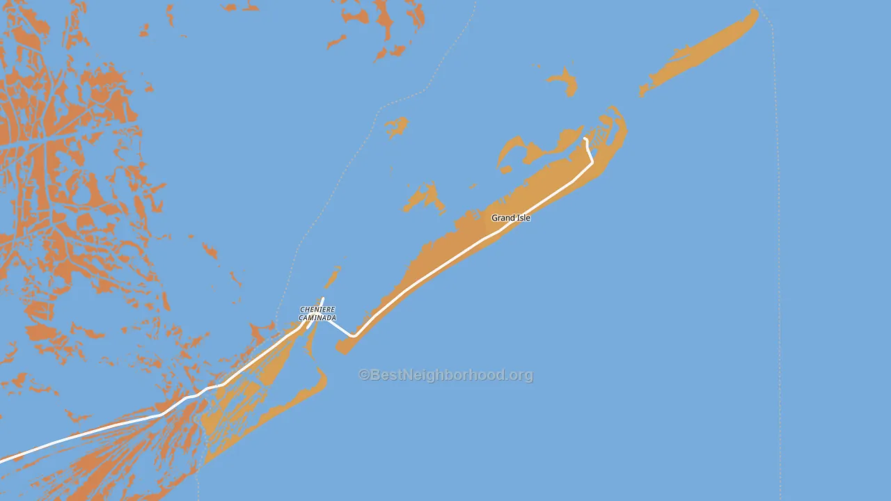 Map of the best neighborhoods in the Grand Isle area, with better matches in green and worse matches in red
