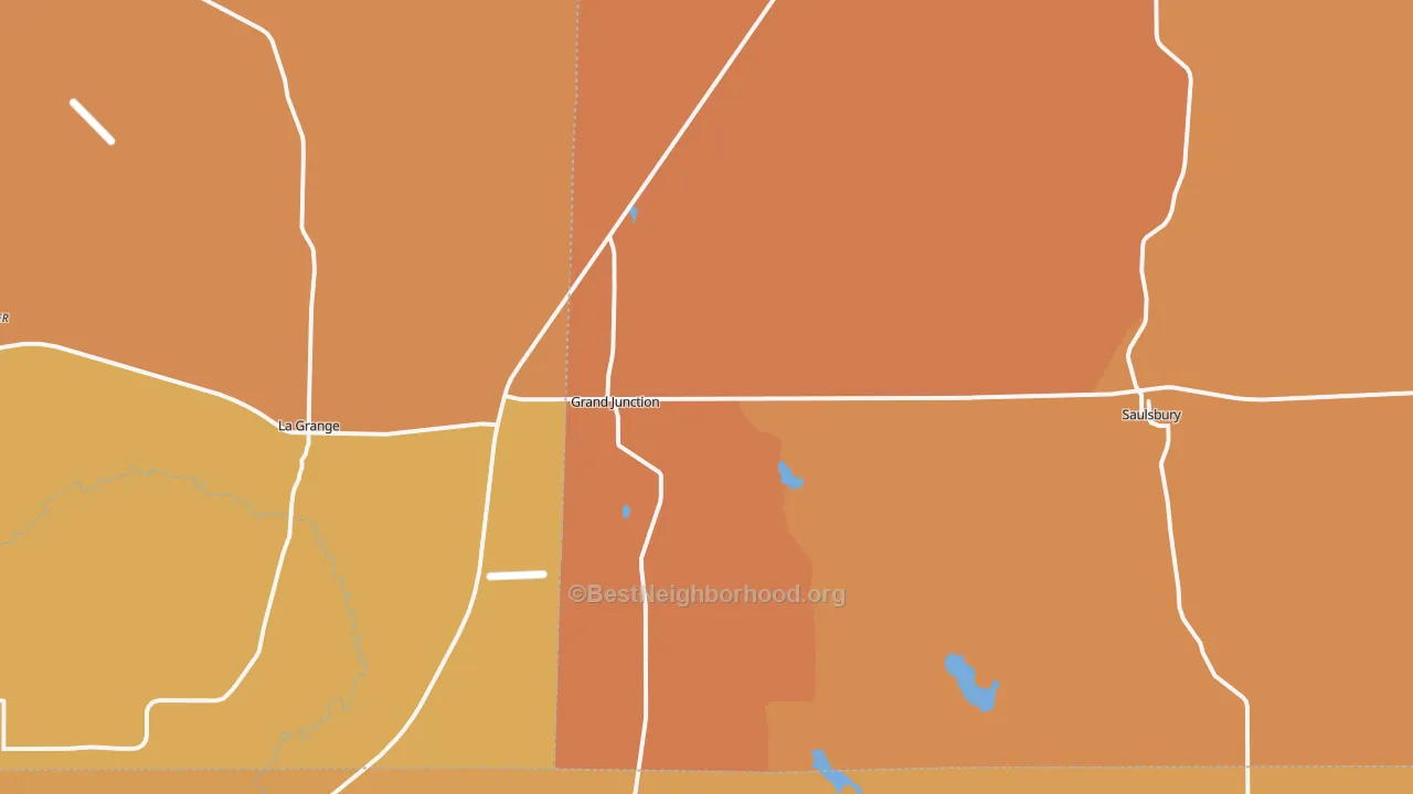 Map of the best neighborhoods in the Grand Junction area, with better matches in green and worse matches in red