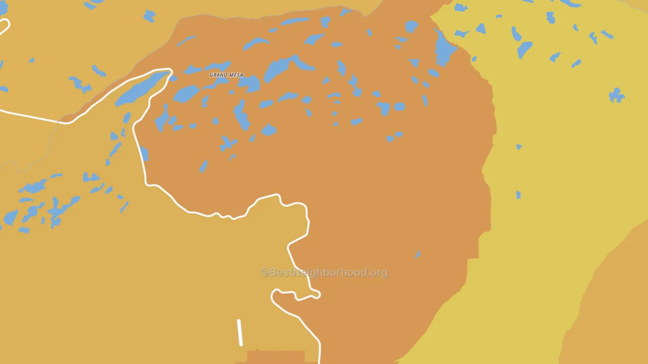 Map of the best neighborhoods in the Grand Mesa area, with better matches in green and worse matches in red