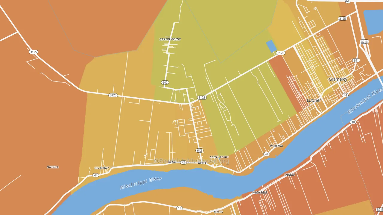 Map of the best neighborhoods in the Grand Point area, with better matches in green and worse matches in red