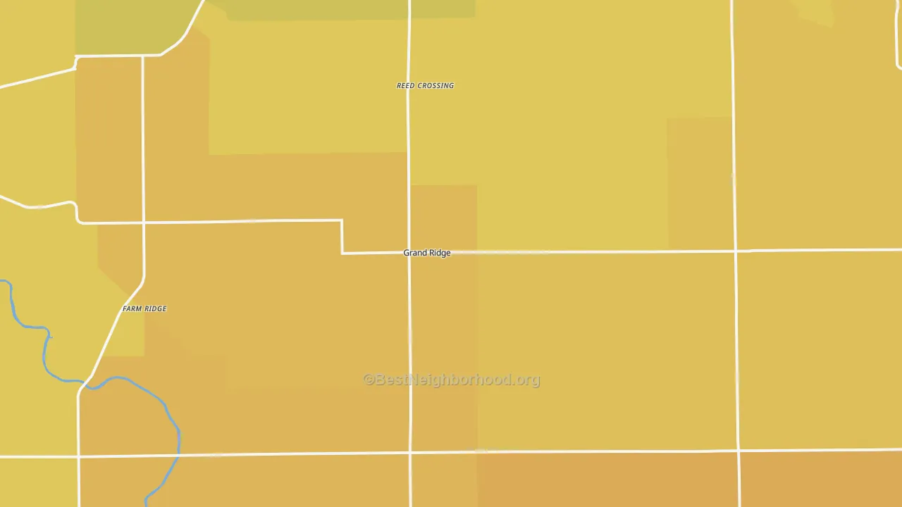 Map of the best neighborhoods in the Grand Ridge area, with better matches in green and worse matches in red