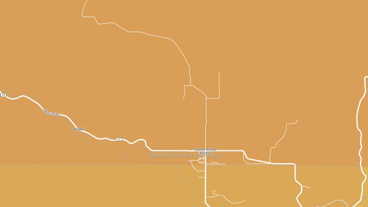 Map of the best neighborhoods in the Grand Ronde Agency area, with better matches in green and worse matches in red