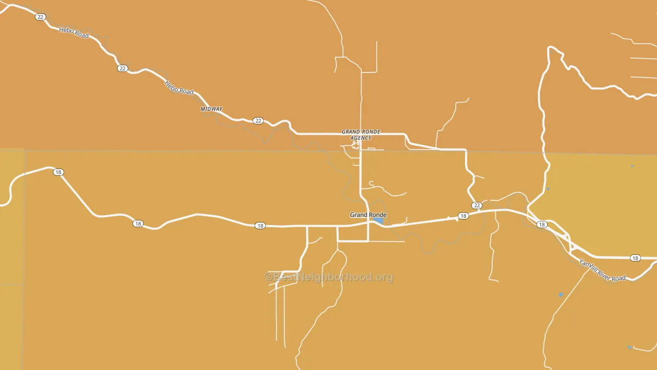 Map of the best neighborhoods in the Grand Ronde area, with better matches in green and worse matches in red