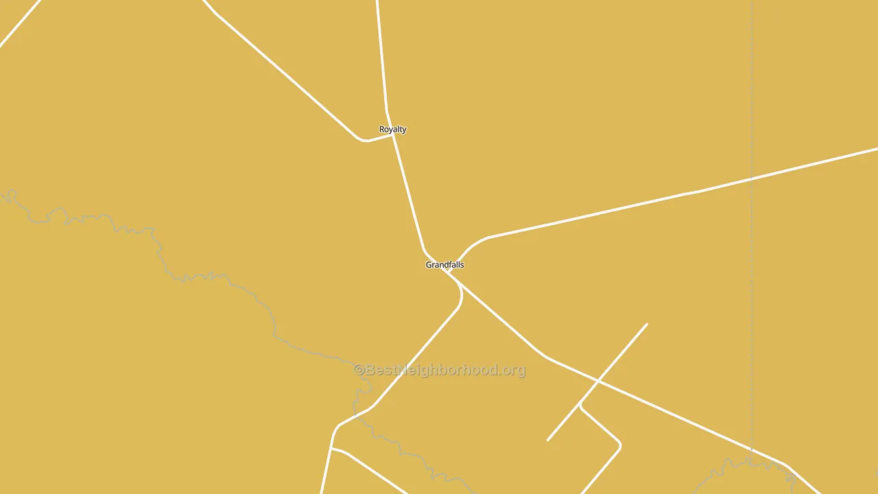 Map of the best neighborhoods in the Grandfalls area, with better matches in green and worse matches in red