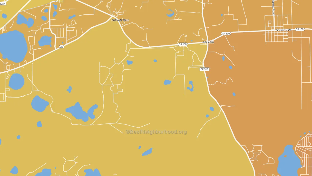 Map of the best neighborhoods in the Grandin area, with better matches in green and worse matches in red