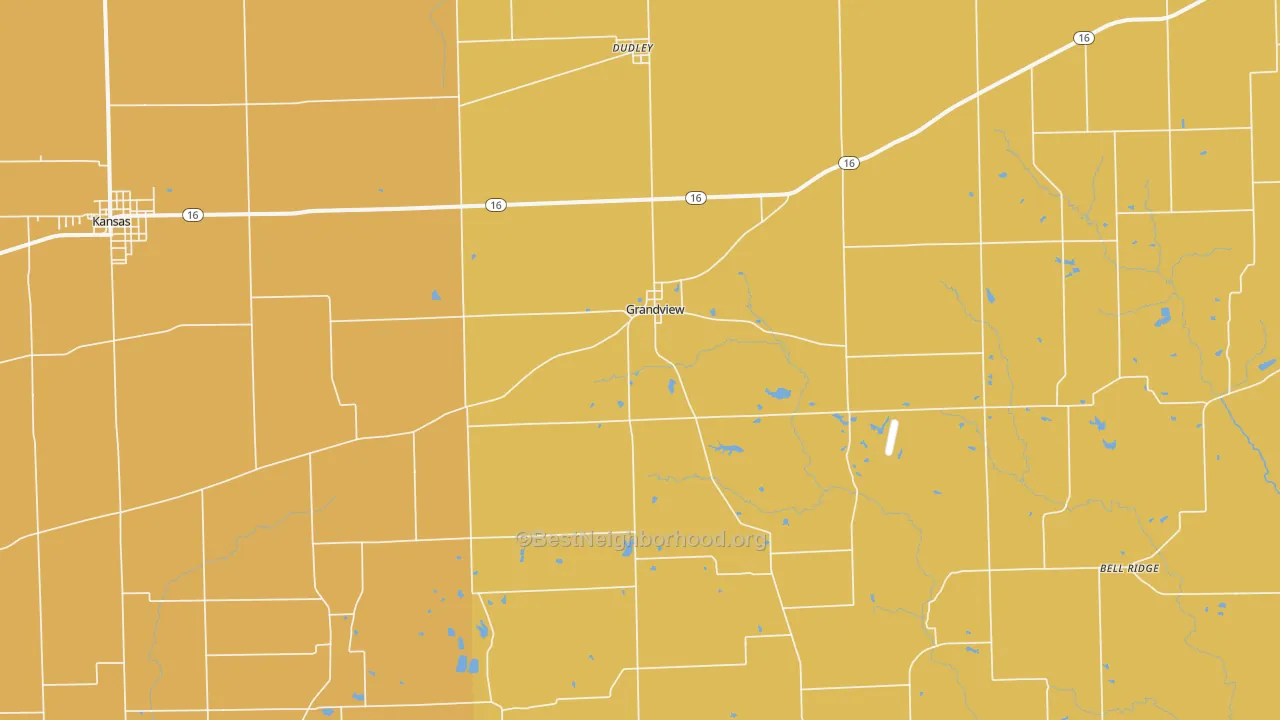 Map of the best neighborhoods in the Grandview area, with better matches in green and worse matches in red