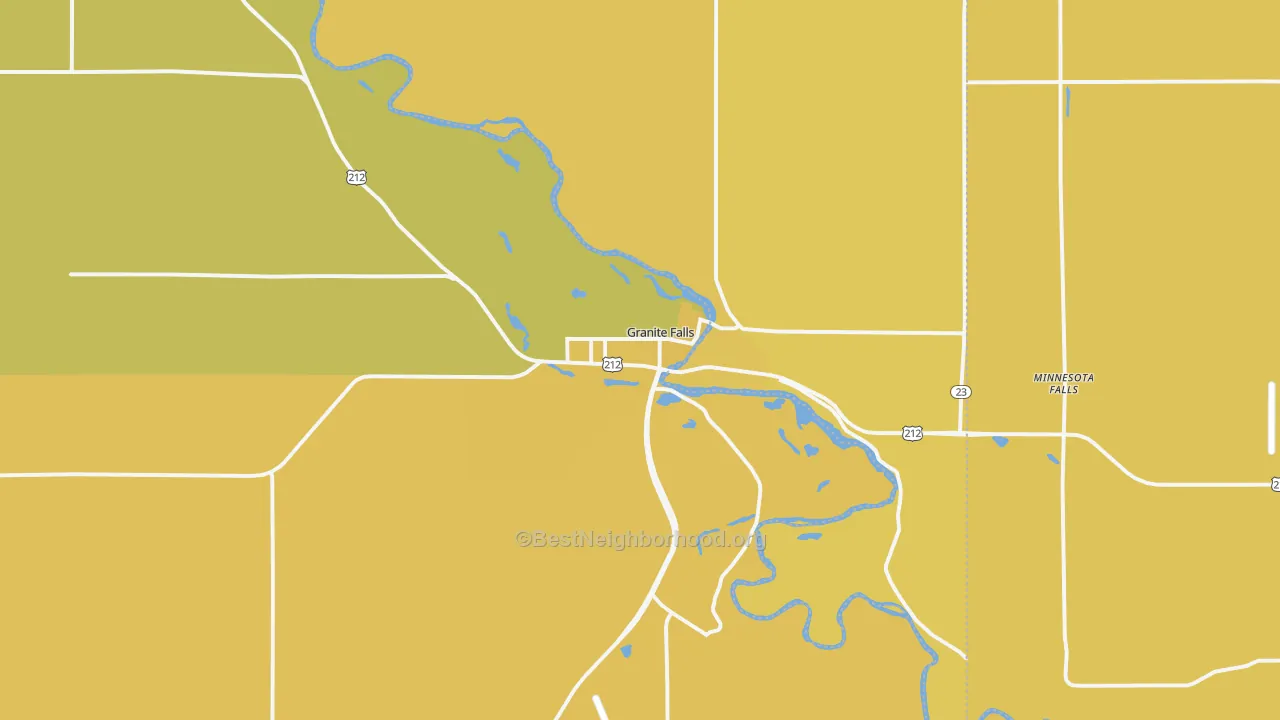 Map of the best neighborhoods in the Granite Falls area, with better matches in green and worse matches in red