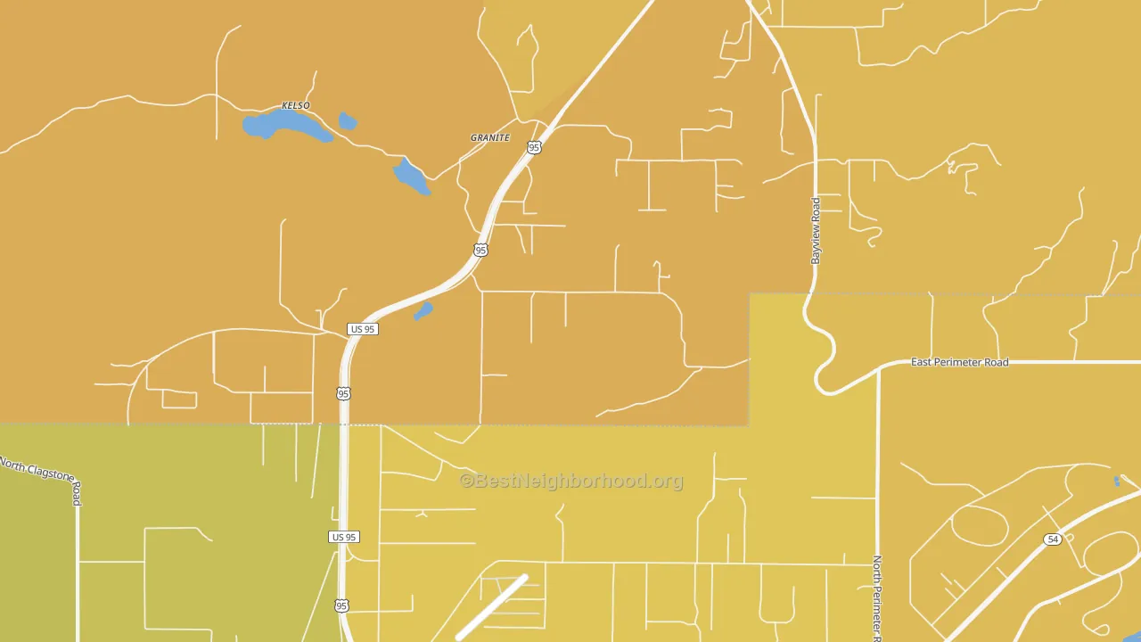 Map of the best neighborhoods in the Granite area, with better matches in green and worse matches in red